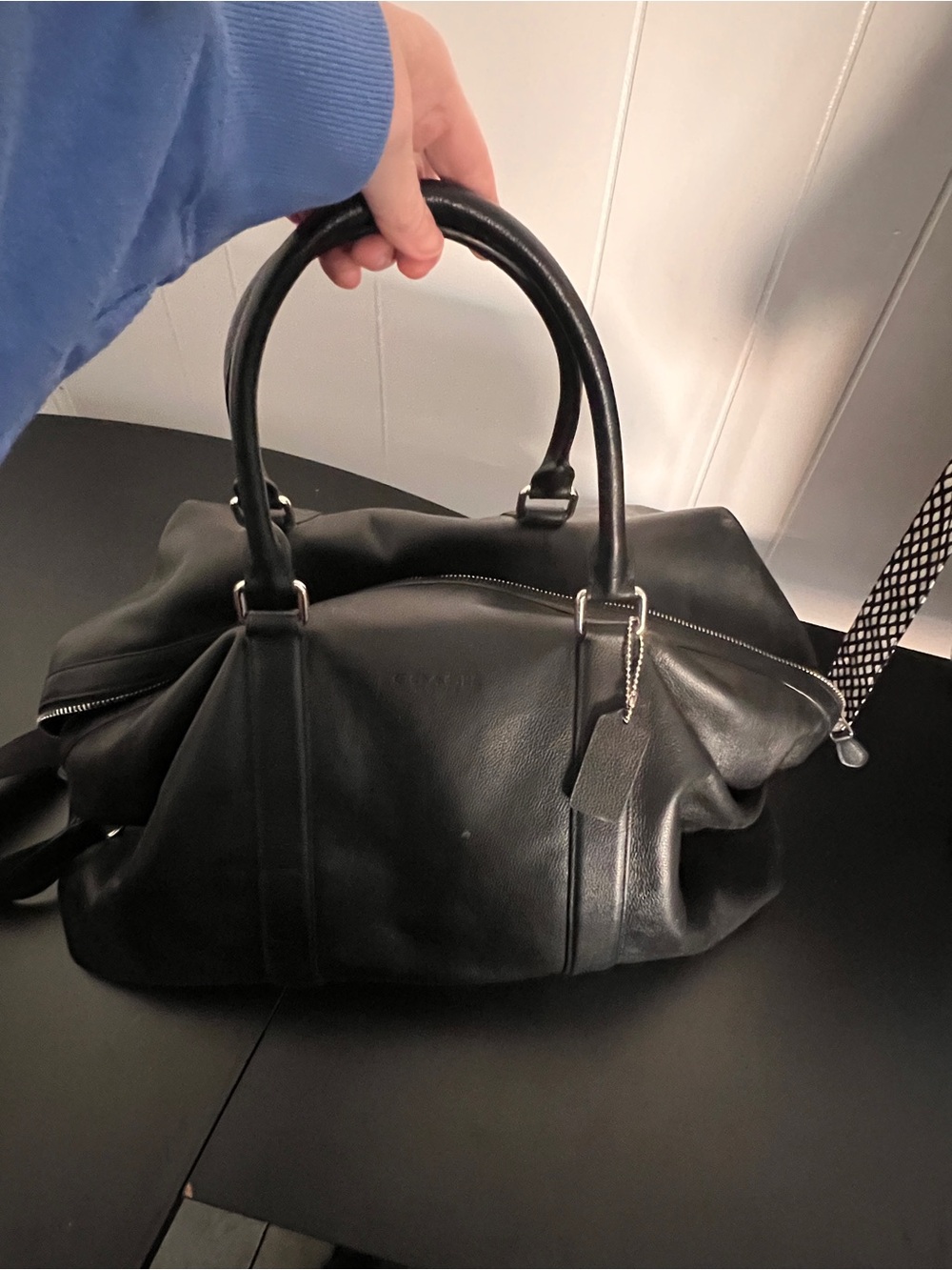 Coach Black leather weekender bag